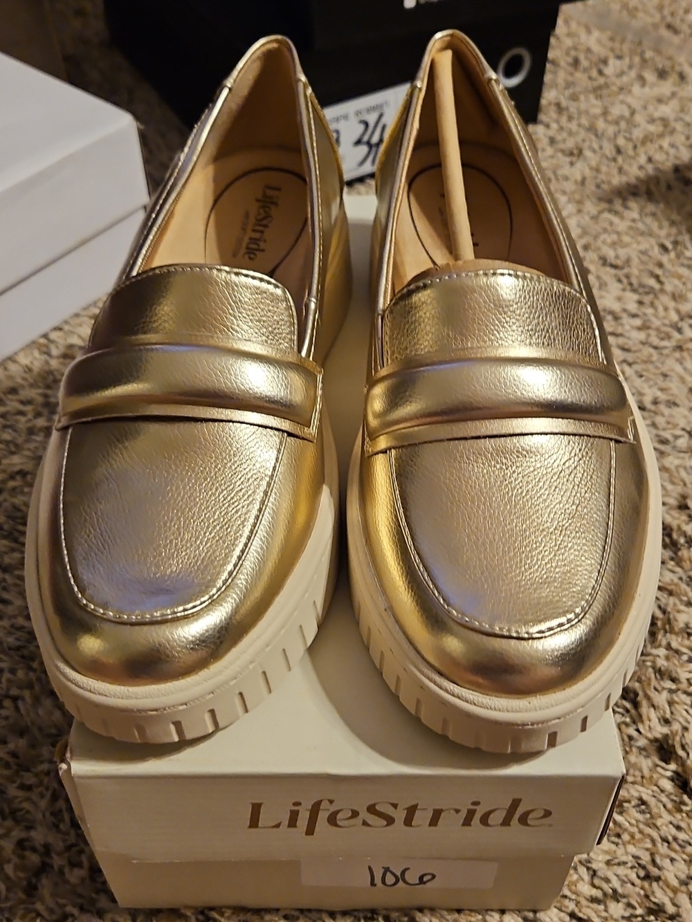 Life Stride Gold Metallic Slip-On Loafers for Women With Box